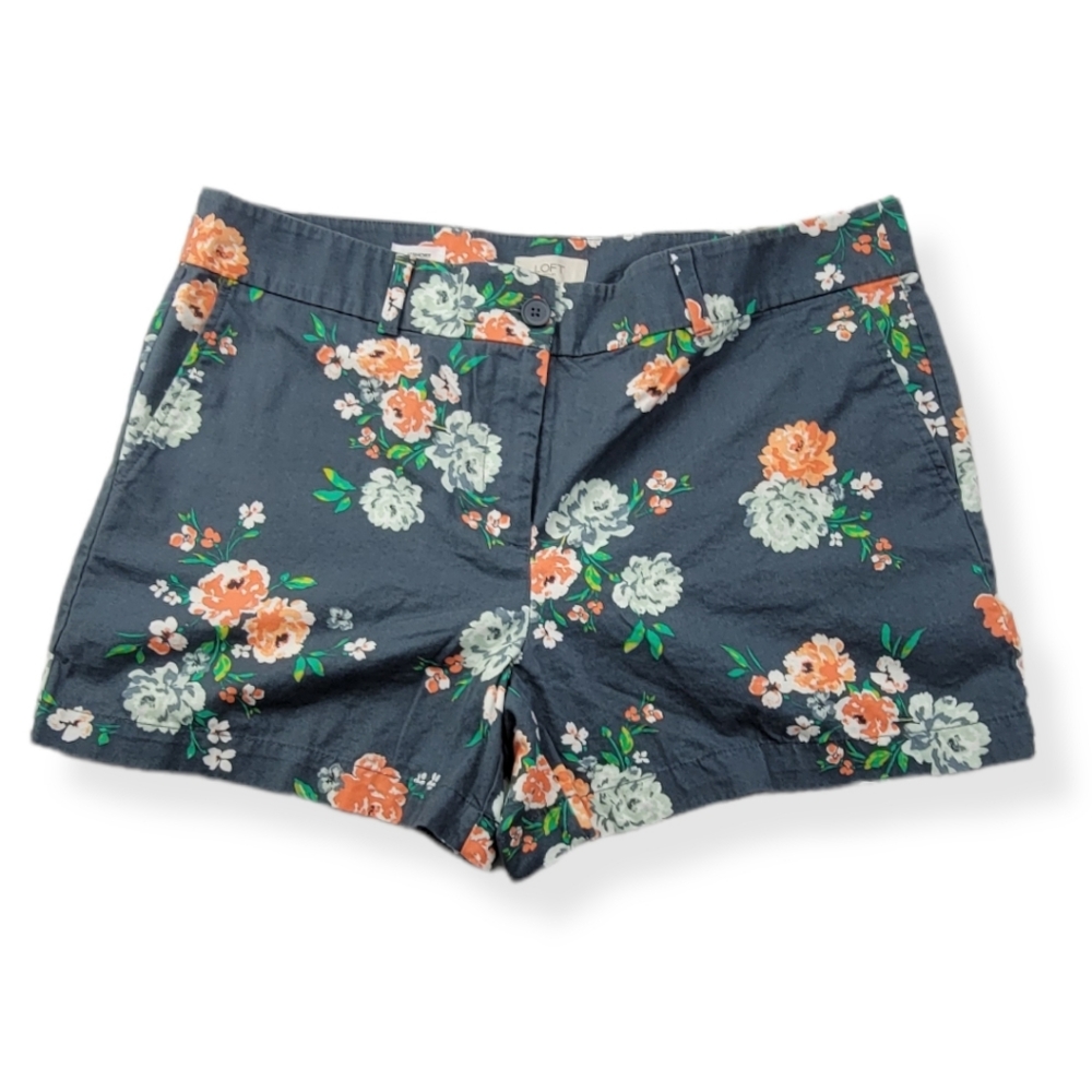 Loft Gray Floral 4" shortsSize 14 EUC